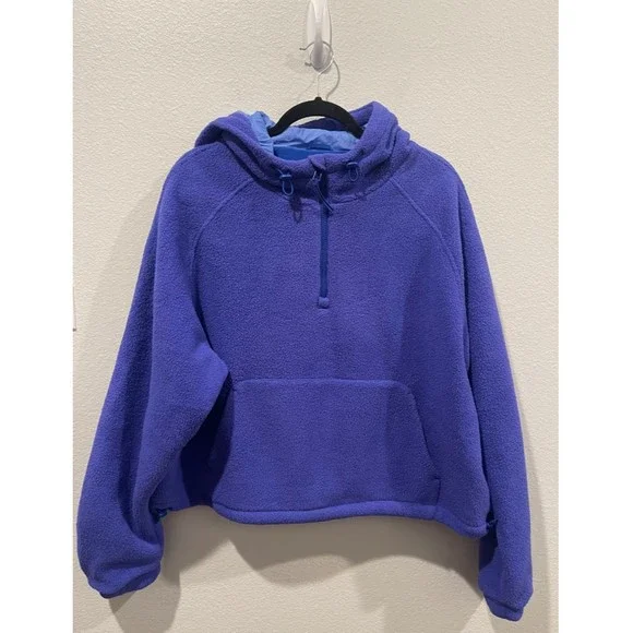 OUTDOOR VOICES Navy Blue Zip Fleece Hoodie